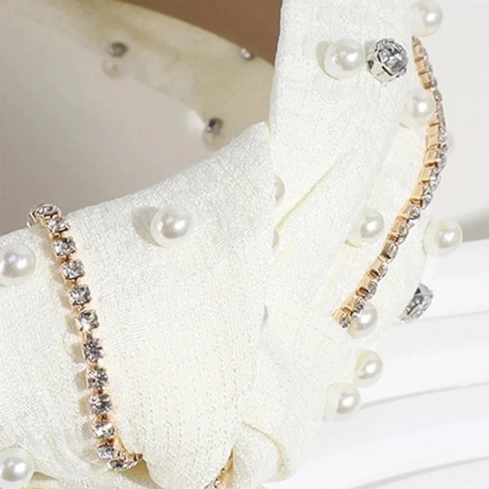 💝 White Rhinestone & Faux Pearl Decor Headband 💝 New